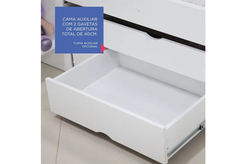 Cama Auxiliar Solteiro 2 Gavetas Branca D Doro - Imagem 3
