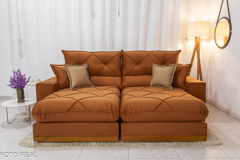 Sofá Retrátil Reclinável 2.30m Gran Bello Veludo Marrom - D33 e Molas Ensacadas