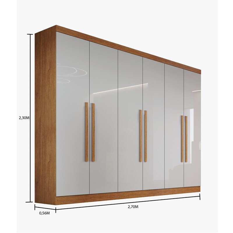 Guarda-Roupa Casal 6 Portas Larg. 2.70m Genova Nature/Off White Bianchi - Imagem 3