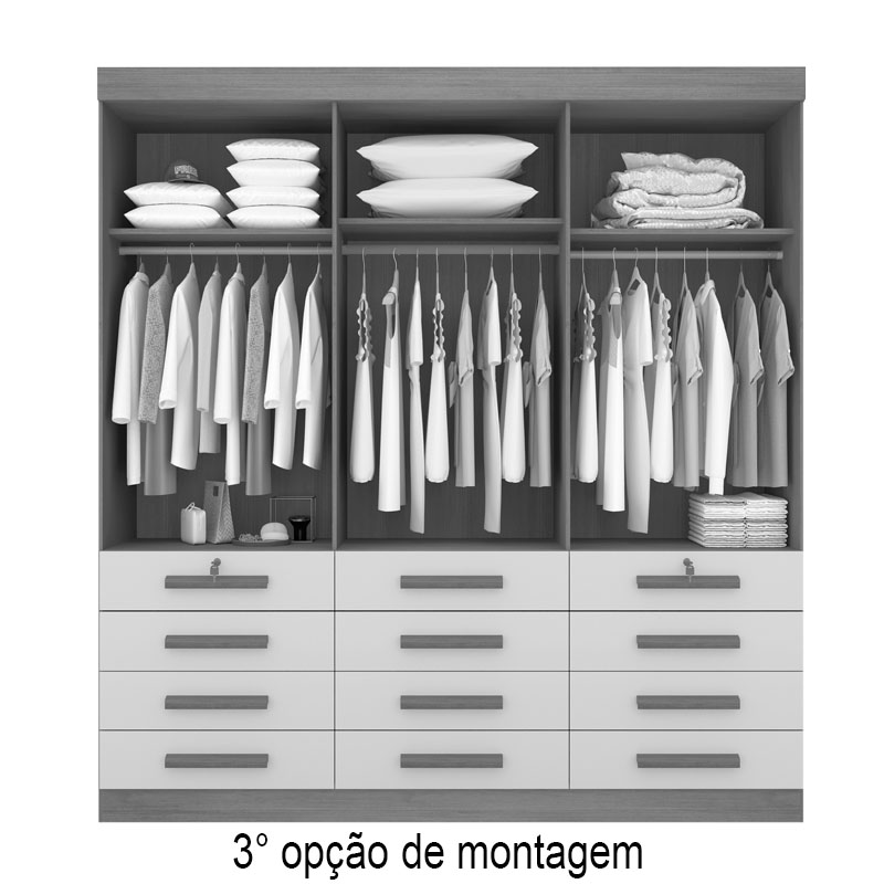 Guarda-Roupa Casal Mônaco 6 Portas 12 Gavetas Branco Larg. 2.40m D Doro - Imagem 4
