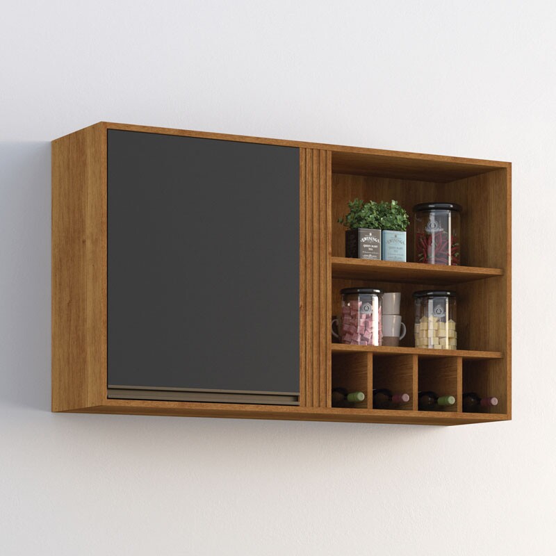 Armário Aéreo Cozinha Pérola 1 Porta Larg. 1.20m Cinamomo/Grafite Sallêto