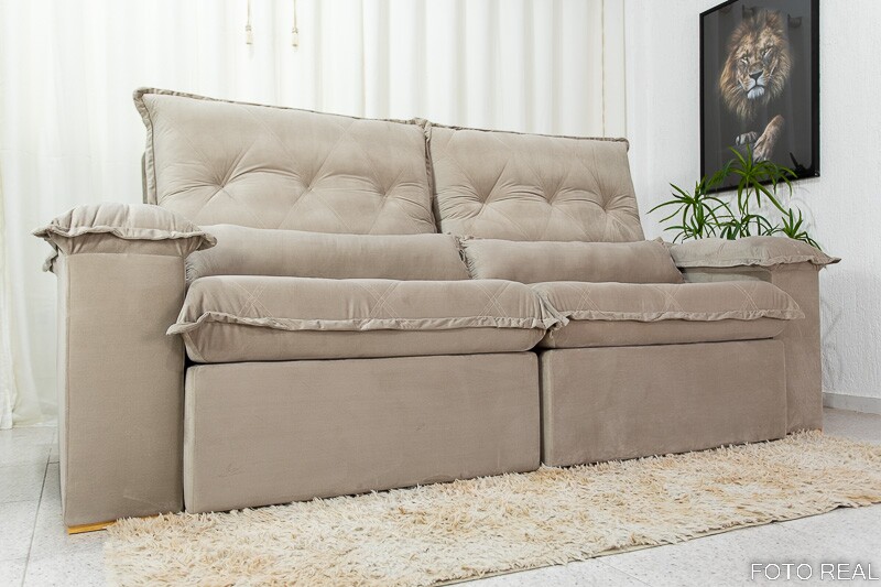 Sofá Retrátil Reclinável Califórnia 2.50m Veludo 525 Bege - D28 Hiper soft - Imagem 4
