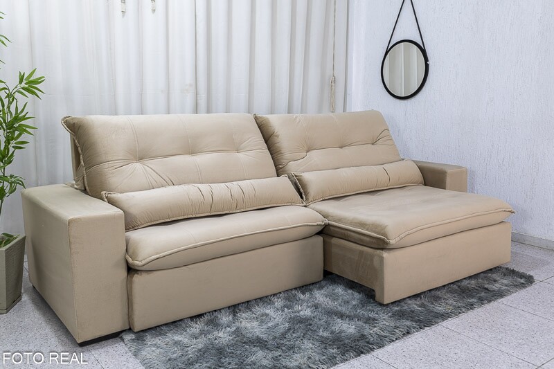 Sofá Retrátil Reclinável 2.90m Máximo Veludinho Bege E18 - D28 Soft