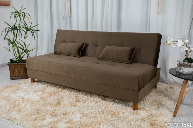 Sofá 4 lugares e Sofá Cama Casal Arpoador Veludo Marrom - Imagem 3