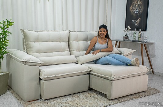 Sofá Retrátil Reclinável 2.30m Emanuelly Veludo Bege 01 - D28 Soft - Imagem 8