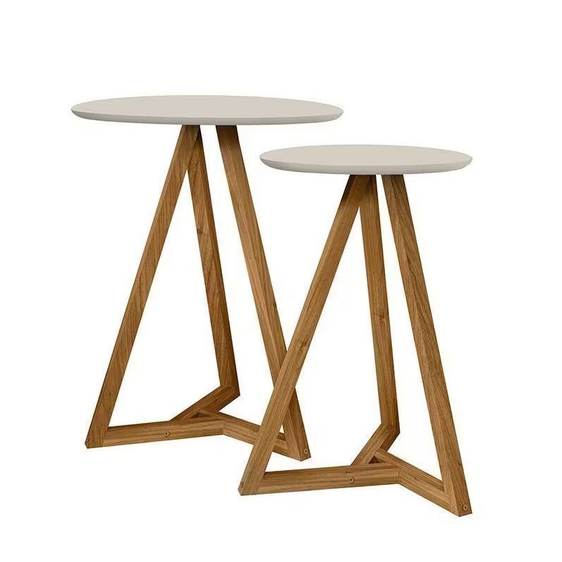 Conjunto Mesa Lateral Mezanino Classic Off White/Nature Tebarrot - Imagem 2