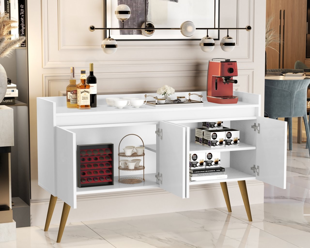 Buffet 4 Portas Gold Branco/Mel/Branco – MÓVEIS PRIMUS - Imagem 5
