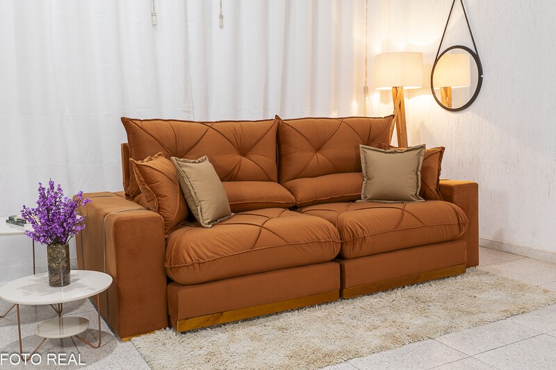 Sofá Retrátil Reclinável 2.50m Gran Bello Veludo Terracota - D33 e Molas Ensacadas - Imagem 3