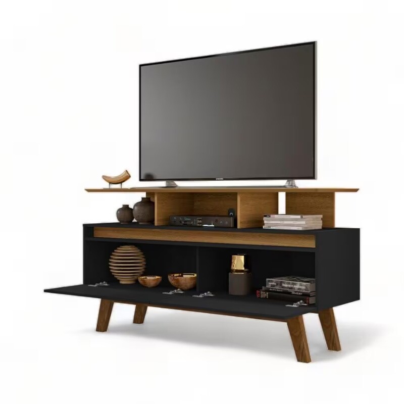 Rack Bancada Rubi Larg. 1.20m para TVs até 50 Polegadas Cinamomo/Preto Bechara - Imagem 2