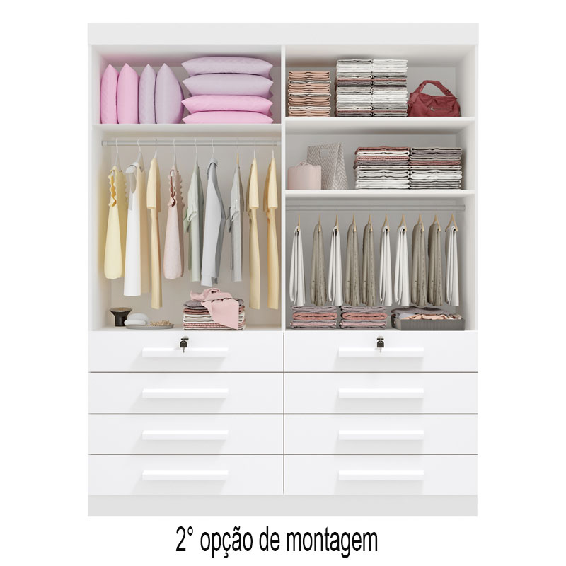 Guarda-Roupa Solteiro Mônaco 4 Portas 8 Gavetas Branco Larg. 1.60m D Doro - Imagem 3