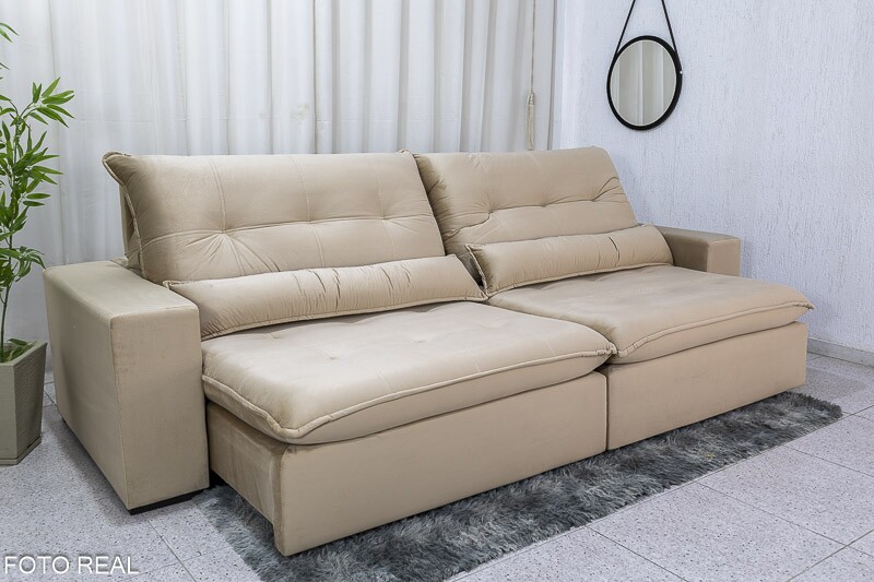 Sofá Retrátil Reclinável 2.90m Máximo Veludinho Bege E18 - D28 Soft - Imagem 2