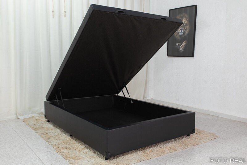 Base Box Baú Casal Eli 138x188x42 Korino Preto Blindado Nature