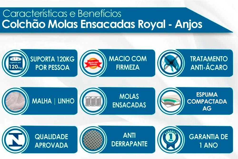 Colchão Queen Royal New 158x198x24 Molas Ensacadas Anjos - Imagem 5