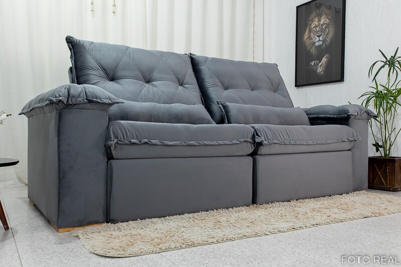 Sofá Retrátil Reclinável Califórnia 2.50m Veludo 526 Cinza - D28 Hiper soft