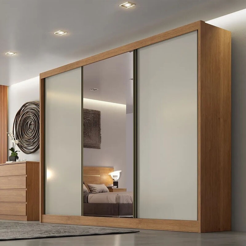 Guarda-Roupa Casal 3 Pts 8 Gav. Sollo Plus c/1Espelho 100% MDF Cumaru/Fendi Larg. 2.73m Novo Horizonte