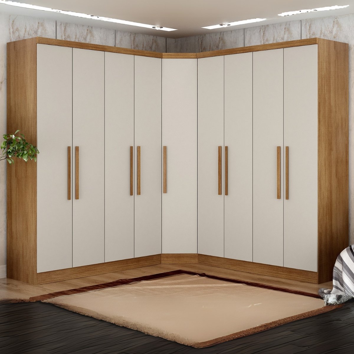 Guarda-Roupa Modulado Rizon 001(Dois Módulos 4 Portas + Um Módulo Canto Oblíquo) Cumaru/Fendi - NOVO HORIZONTE