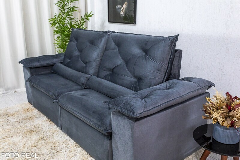 Sofá Retrátil Reclinável 2.30m Roma Veludo Cinza 20 - D28 Soft - Imagem 7