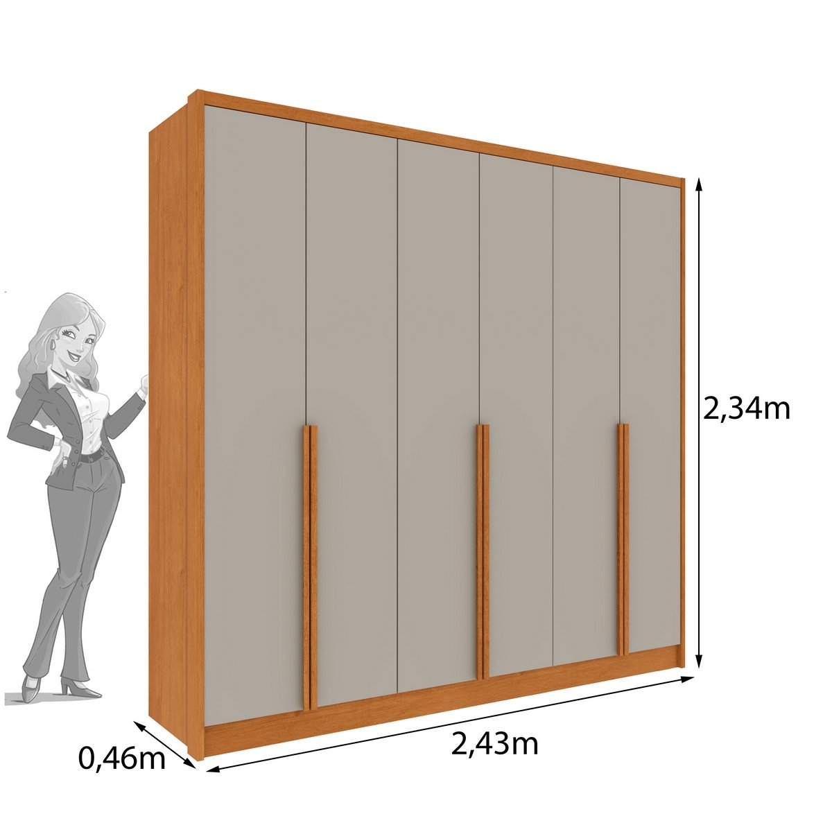 Guarda-Roupa 6 Portas Fortuna 2,43 m Cinamono/Off White - TCIL - Imagem 3