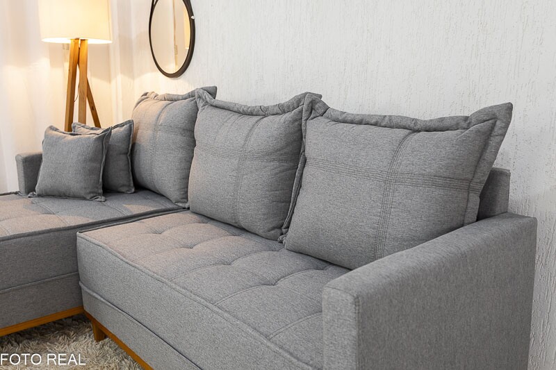 Sofá 3 Lug. Milão C/Chaise Lado Direito Veludo Bege 818 Larg. 2.30m - Molas Ensacadas - Imagem 3