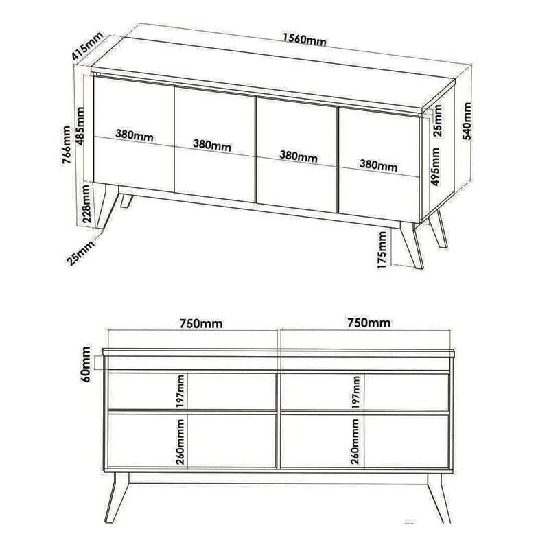 Buffet Filipe com 4 Portas larg. 1.56m Mel/Off White Viero - Imagem 3
