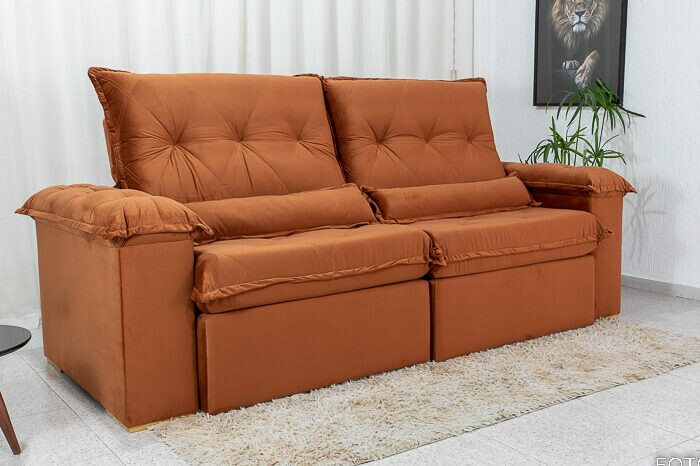 Sofá Retrátil Reclinável Califórnia 2.50m Veludo 549 Terracota - D28 Hiper soft - Imagem 6