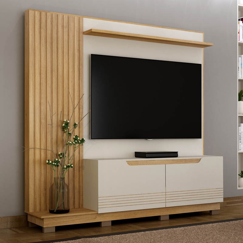 Home Santiago Ripado TV até 80 Polegadas Larg. 2.00m Off White/Cinamomo - Valdemoveis