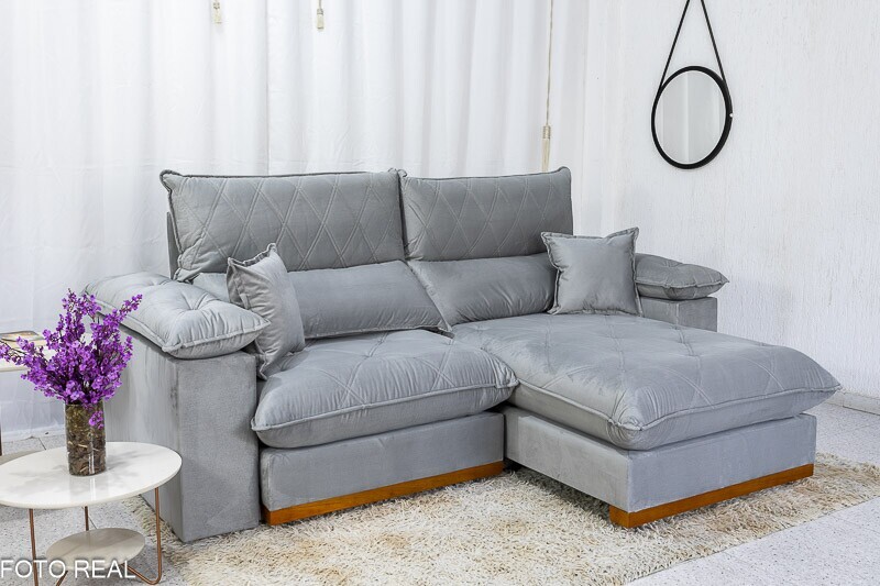 Sofá Retrátil Reclinável Magnum Veludo Prata 823 Larg. 2.50m - Molas Ensacadas