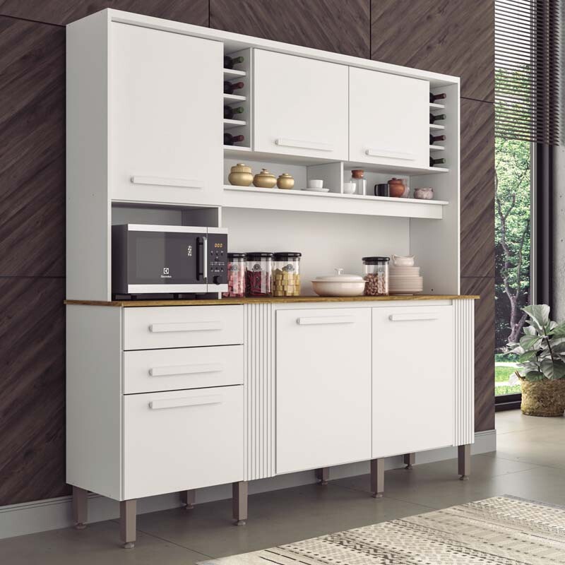 Armário de Cozinha Catar 6 Portas 2 Gavetas Larg. 2.00m Branco Sallêto