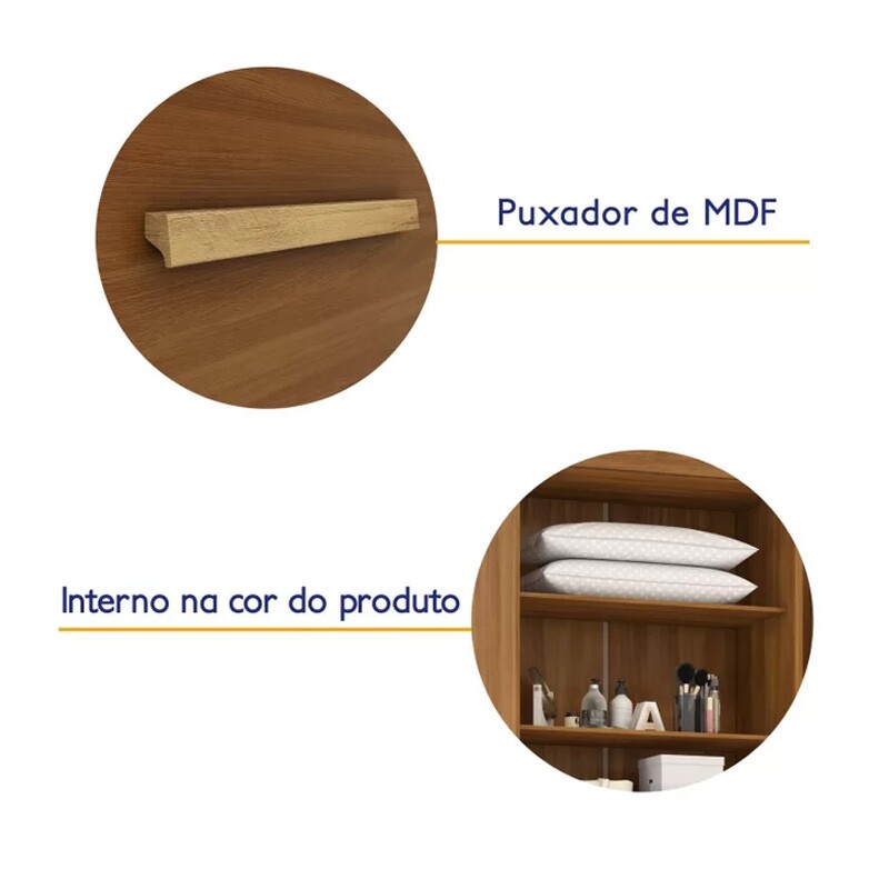Guarda-Roupa Solteiro Solteiro Smart Plus 2 Portas 1 Gaveta Larg. 0.85m (GR2123) Cinamomo/Off Com Pés Rodial Móveis - Imagem 8