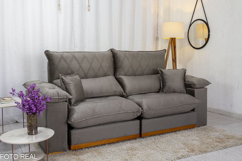 Sofá Retrátil Reclinável 2.50m Magnum Veludo Cinza 813 - Molas Ensacadas - Imagem 4