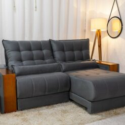 Sofá Retrátil Reclinável 2.50m Gênova Veludo Cinza 814 - Molas Ensacadas