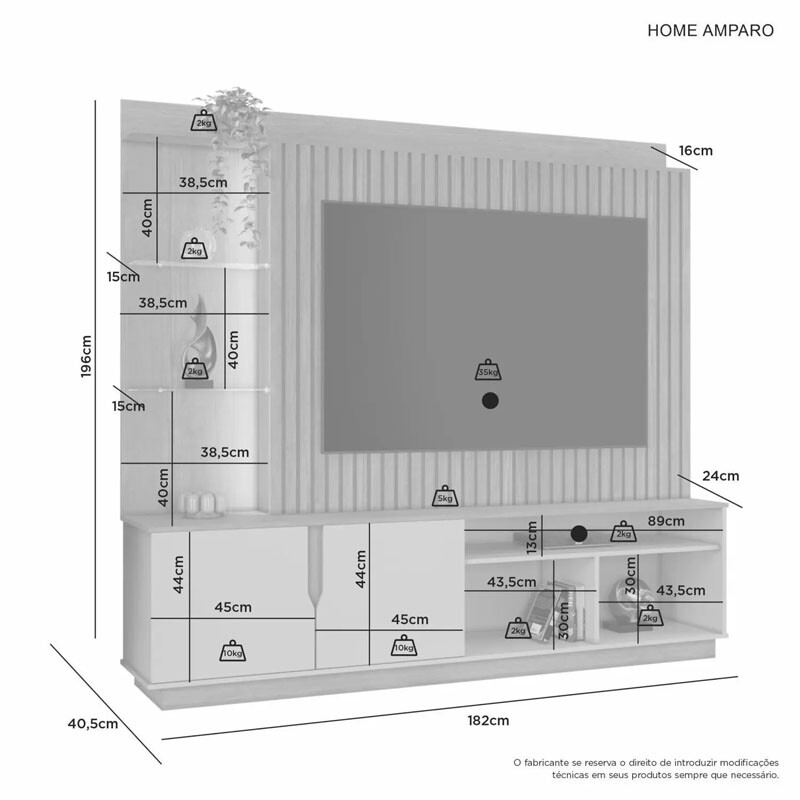 Home Amparo Ripado C/LED TV até 60 Polegadas Larg. 1.82m Cinamomo/Off JCM - Imagem 3
