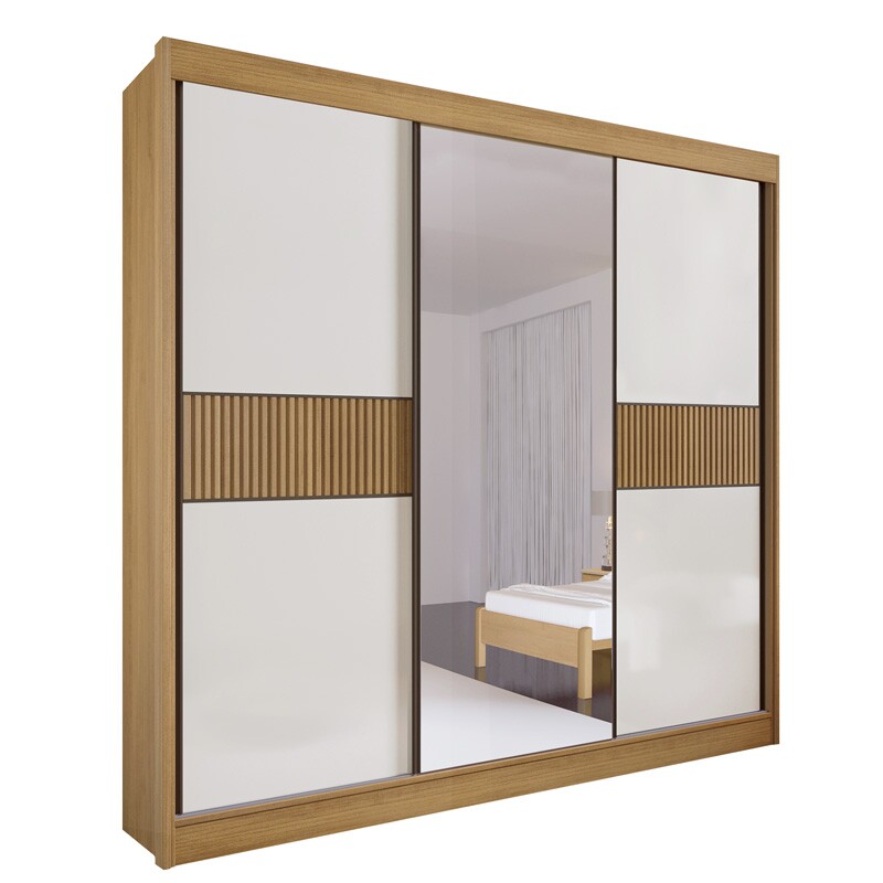 Guarda-Roupa Casal Los Angeles Ripado Cinamomo/Off White Flex MDF Larg. 2.73m D Doro - Imagem 3