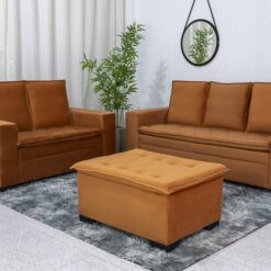 Sofá 3 e 2 lugares França com Puff Veludo Terracota A62