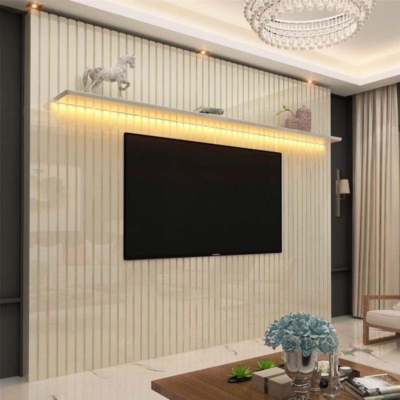 Painel Nobre Ripado 100% MDF C/LED Larg. 2.30m TV até 85 Off White Gelius - Imagem 2