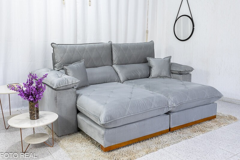 Sofá Retrátil Reclinável 2.30m Magnum Veludo Prata 823 - Molas Ensacadas