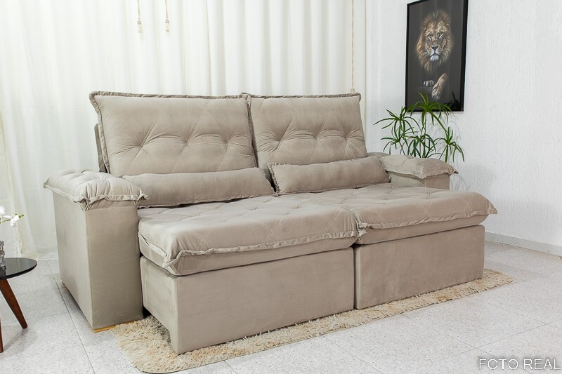 Sofá Retrátil Reclinável Califórnia 2.50m Veludo 525 Bege - D28 Hiper soft - Imagem 9