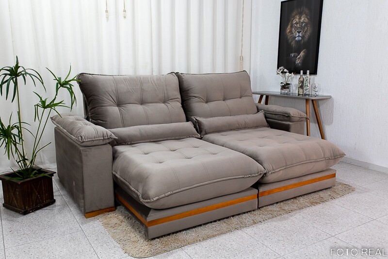 Sofá Retrátil Reclinável Ibis Veludo Cinza 813 Larg. 2.30m - D33 e Molas Ensacadas
