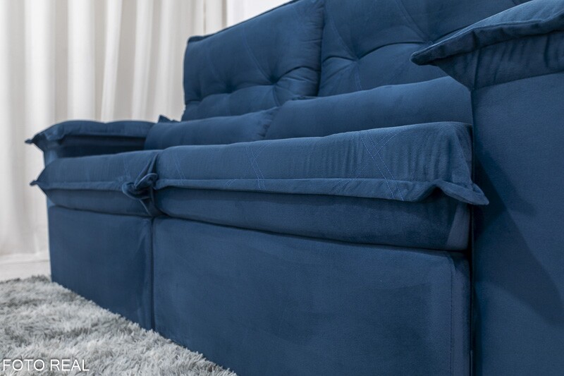 Sofá Retrátil Reclinável Califórnia 2.50m Veludo Azul 529 - D28 Hiper soft - Imagem 7
