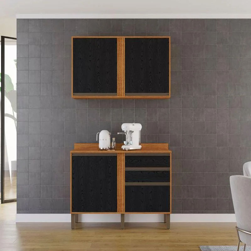 Aéreo 2 Porta + Balcão Cozinha Pérola Larg. 1.20m Cinamomo/Preto Sallêto
