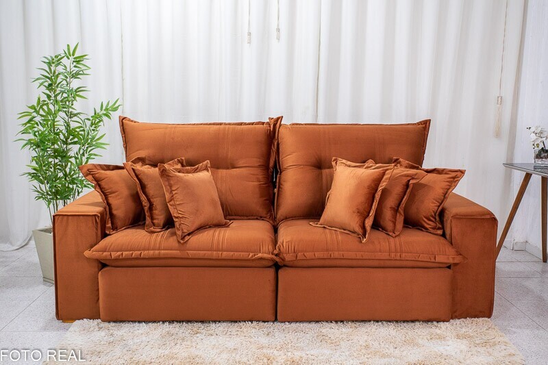 Sofá Retrátil Reclinável Ferrara 2.50m Veludo Terracota D33 e Molas Ensacadas - Imagem 5