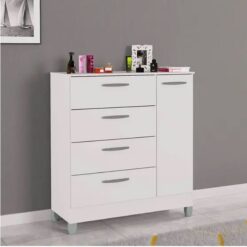 Cômoda com 1 Porta 4 Gavetas Branco Poquema