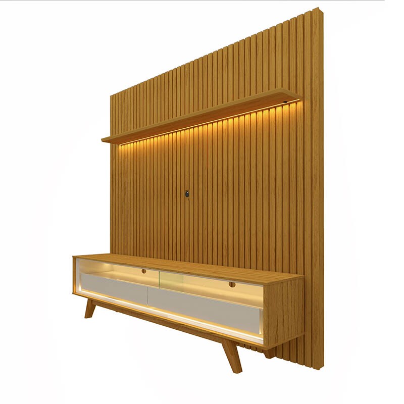 Painel Nobre Larg. 1.85m + Rack Requinte Larg. 1.72m C/LED Naturale/Off Gelius - Imagem 5