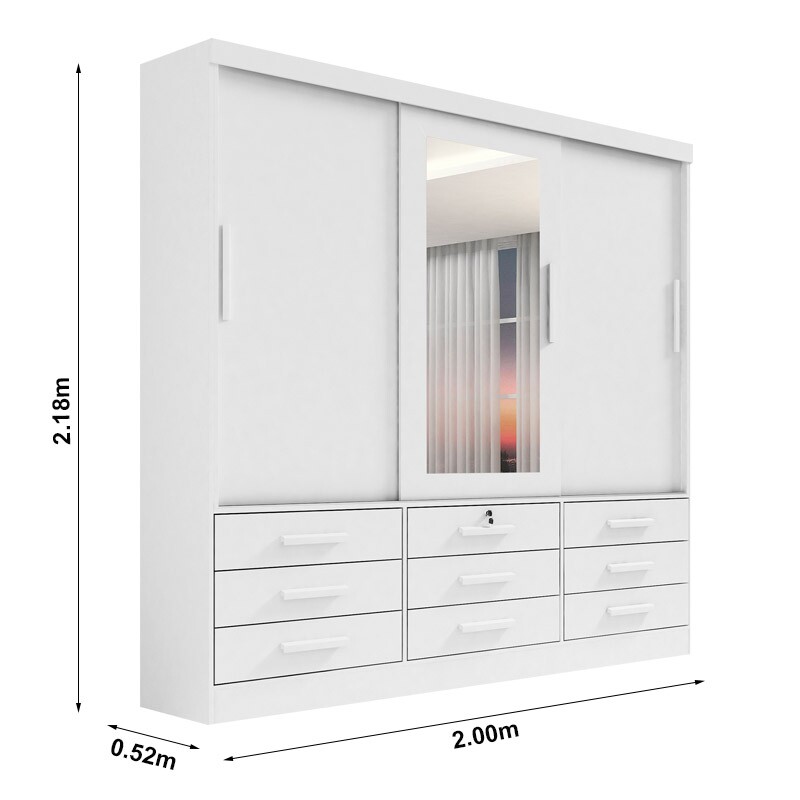 Guarda-Roupa Casal Meridian Plus 3 Portas 9 Gavetas Branco Larg. 2.00m D Doro - Imagem 3