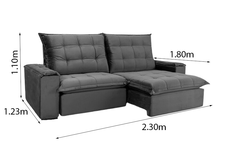 Sofá Retrátil Reclinável Atenas 2.30m Veludo Cinza 814 - D33 e Molas Ensacadas - Imagem 10