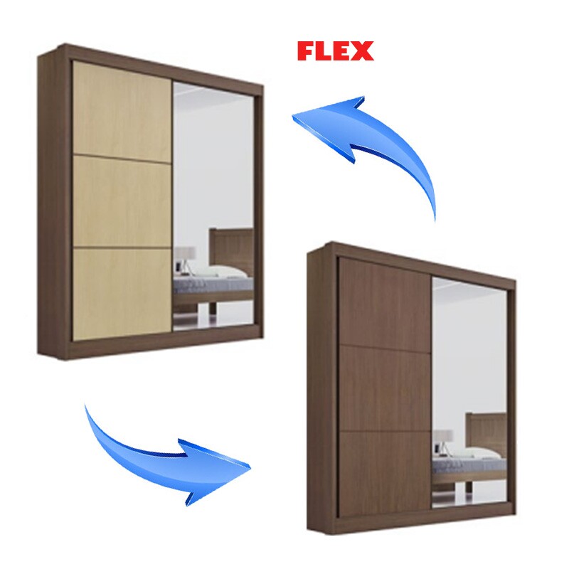 Guarda-Roupa Casal 2 Portas 3 Gavetas Atenas 100% MDF Castanho/Linho Larg. 1.85m Flex D Doro - Imagem 3