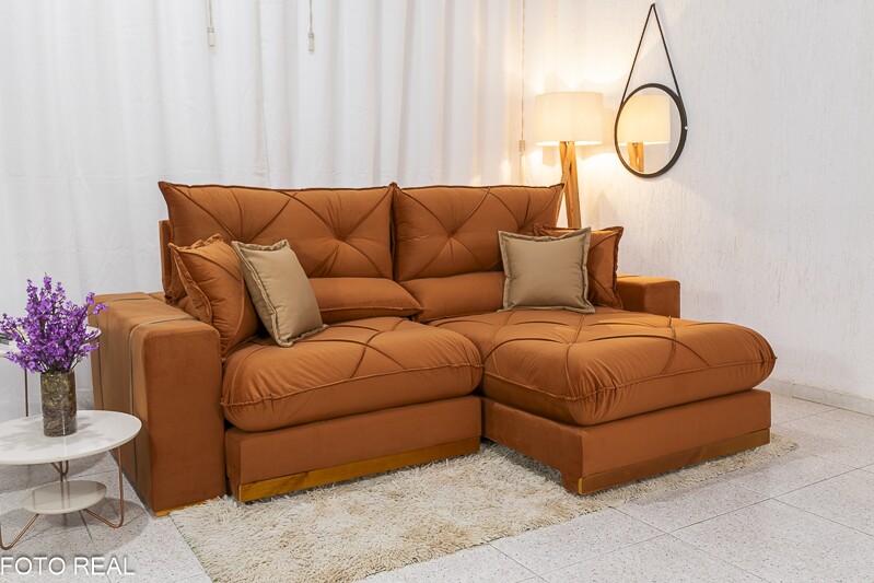 Sofá Retrátil Reclinável 2.30m Gran Bello Veludo Marrom - D33 e Molas Ensacadas - Imagem 2