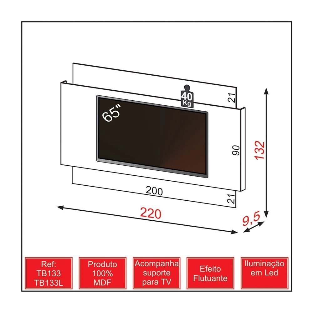 Painel até 65" Anita TB133L Off White/Freijó – DALLA COSTA - Imagem 3