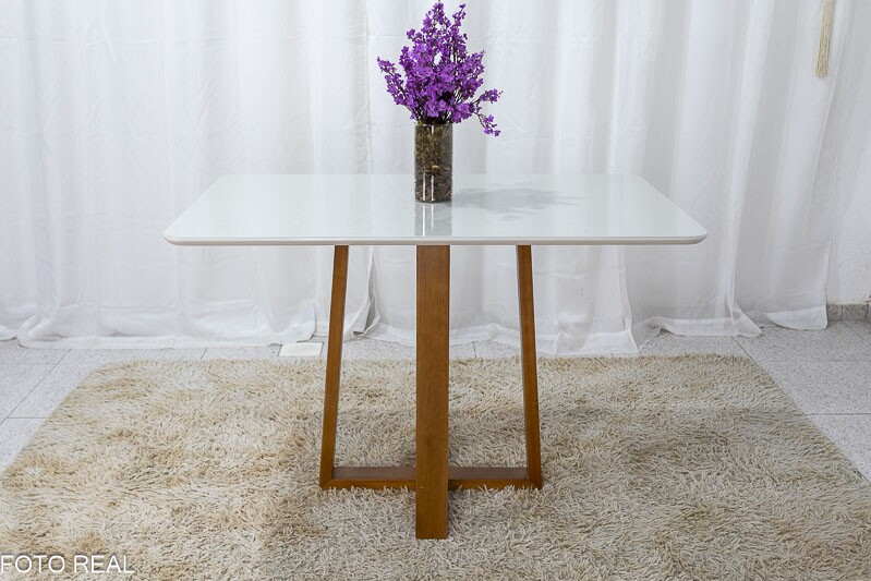Mesa de Jantar Pedro Mel Vidro Off 120×80 4 Cadeiras Lisboa Veludo Terracota 513 Madeira Maciça Art Assento - Entregue Montada - Imagem 7