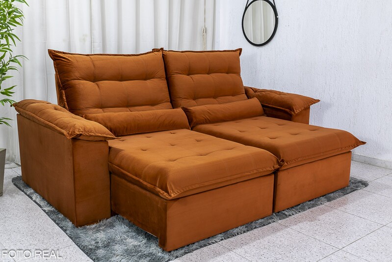 Sofá Retrátil Reclinável 2.00m Emanuelly Veludo Terracota - D28 Soft